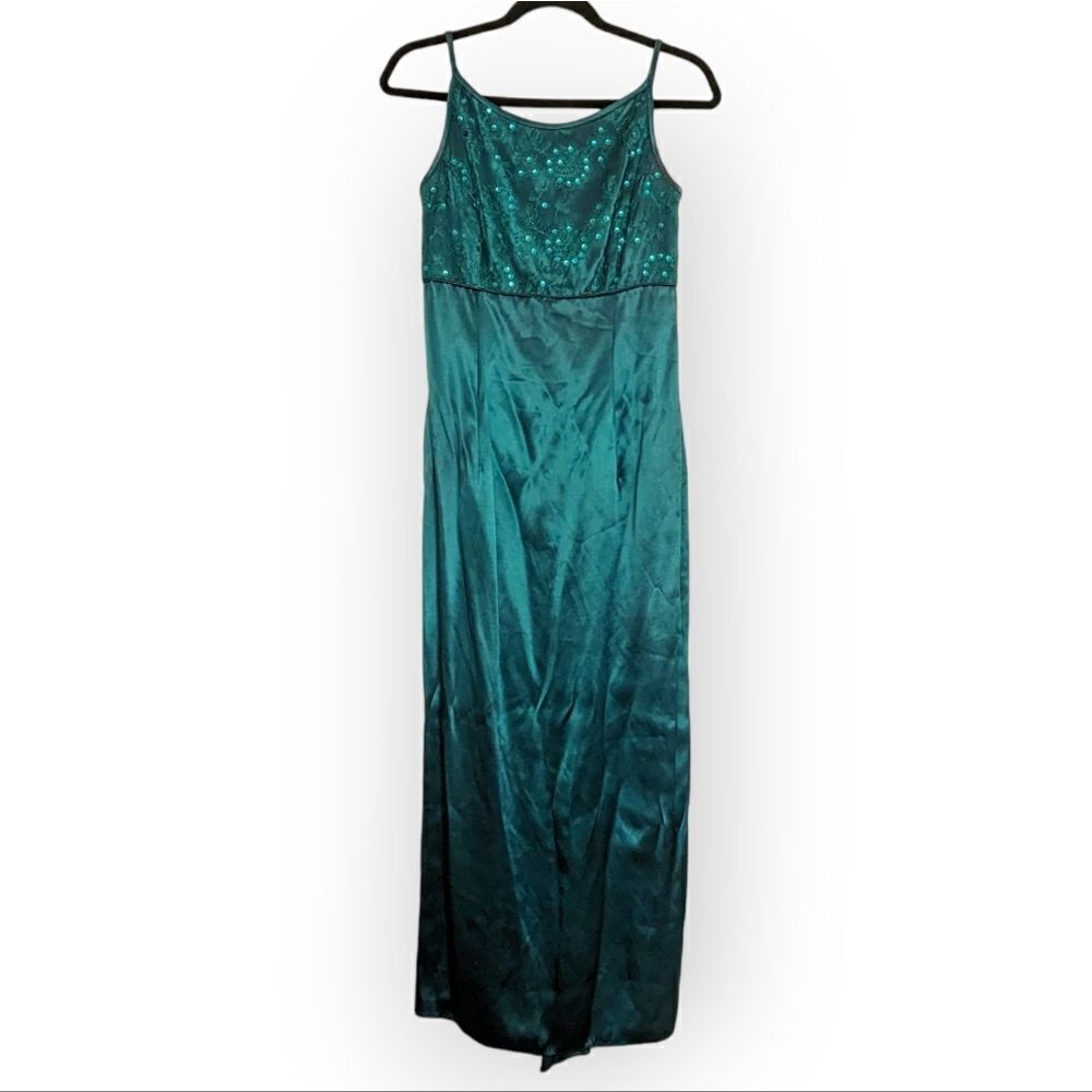 VTG Gunne Sax Jessica‎ McClintock Embroidered Sequin Maxi Dress Green 7 8